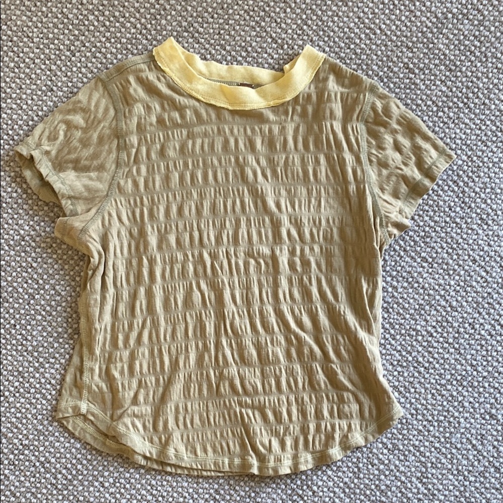 Free People Light Sage Top with Yellow Accents
